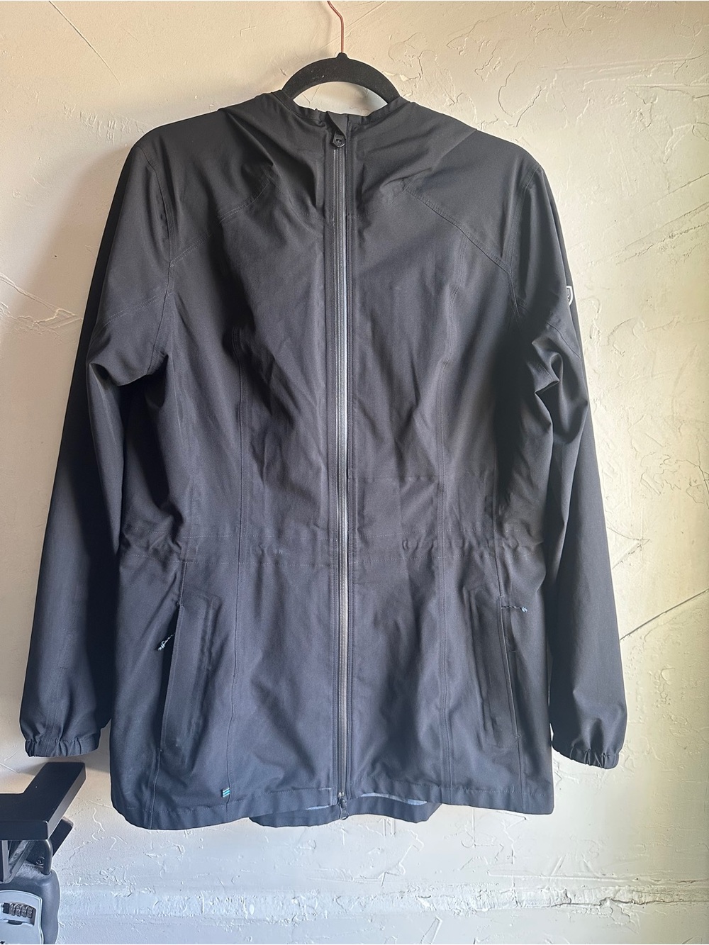 KÜHL Projekt Black Hooded Rain Jacket Large Lightweight Outdoor Utility Coat